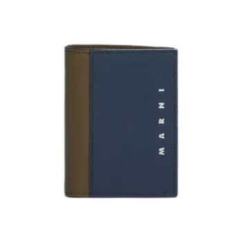 MARNI Saffiano Leather Wallet Men's Night Blue With Gray And Olive Accents