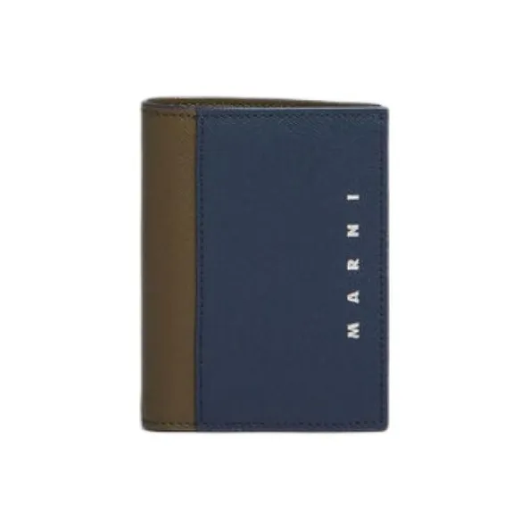 MARNI Saffiano Leather Wallet Men's Night Blue With Gray And Olive Accents-0