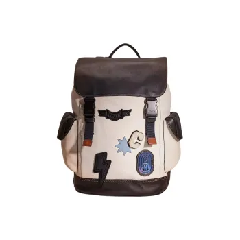 COACH Rivington Leather Backpack Large Size Unisex Cream White/Black