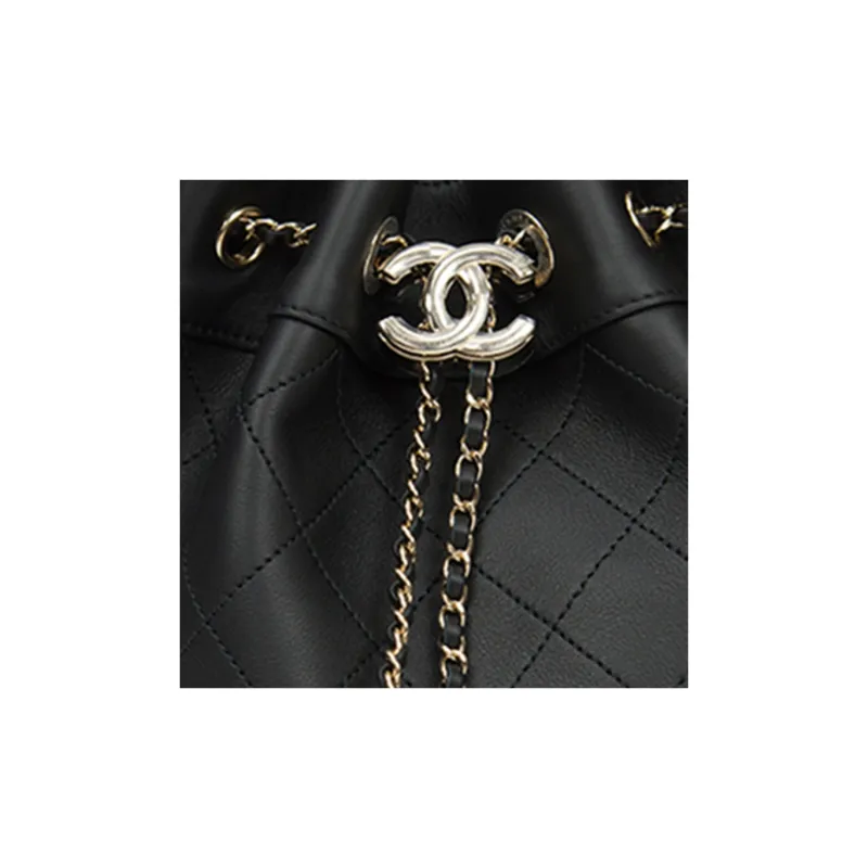 CHANEL Cow Leather Bucket Bag, Shoulder Bag, Crossbody Bag Trumpets Women's Black-4