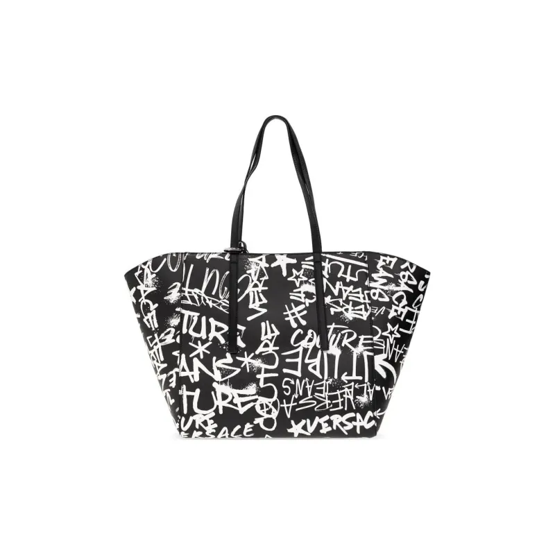 VERSACE JEANS COUTURE Polyester With Polyurethane Tote Bag, Shopping Bag, Handbag Regular Women's Black & White-3