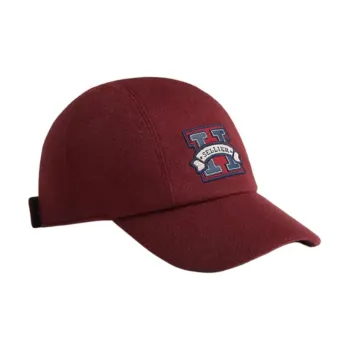 HERMES Cashmere Canvas Calfskin Palladium-Plated Silk Rayon Baseball Caps Women's Red