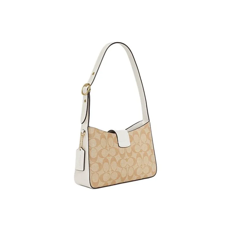 COACH Eliza Artificial Leather With Cow Split Leather One Shoulder Handbag Medium Size Women's Light Khaki-1
