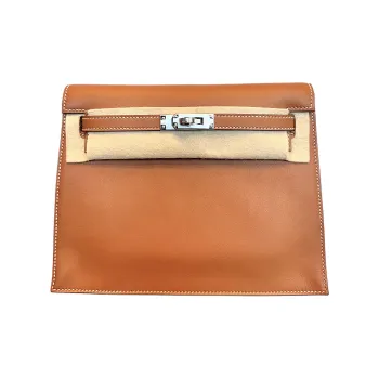 HERMES Kelly Danse Swift Calfskin One Shoulder Crossbody Clutch Women's 37 Gold Brown