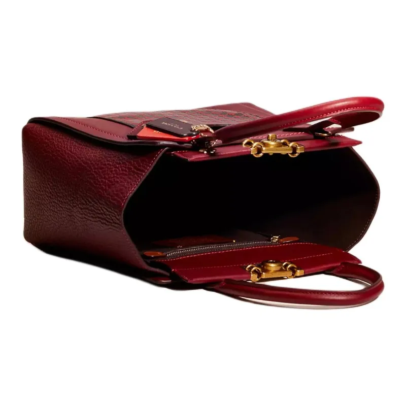 COACH Glove Tanned Leather Tote Bag Shopping Bag Shoulder Bag Handbag Medium Size Women's Deep Red-1