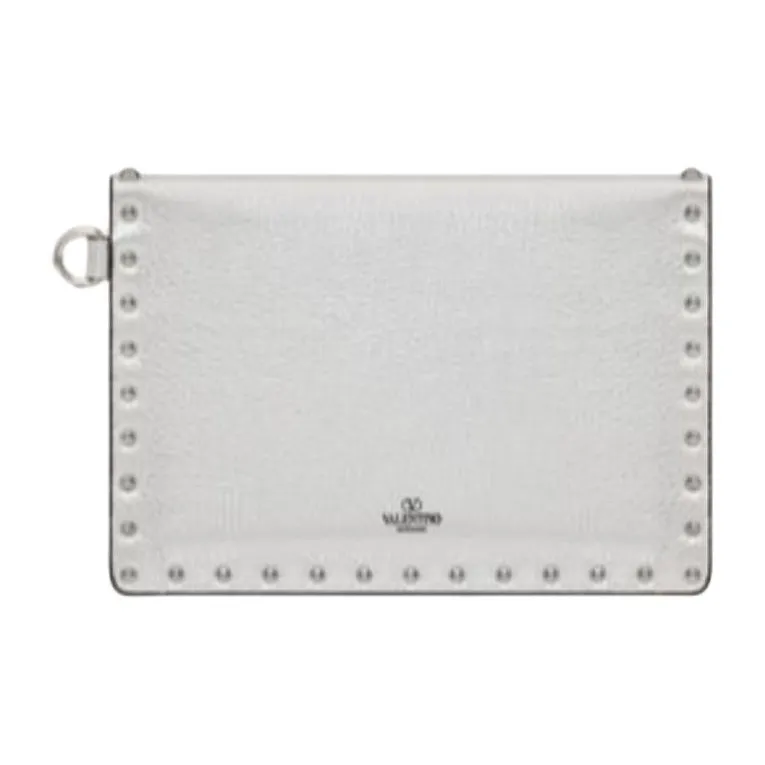 Valentino ROCKSTUD Calfskin Clutch Women's White-4
