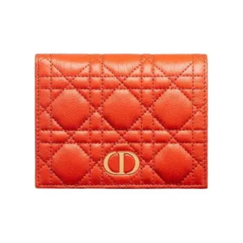 DIOR Caro Series Cannage Calfskin Wallet Women's Orange
