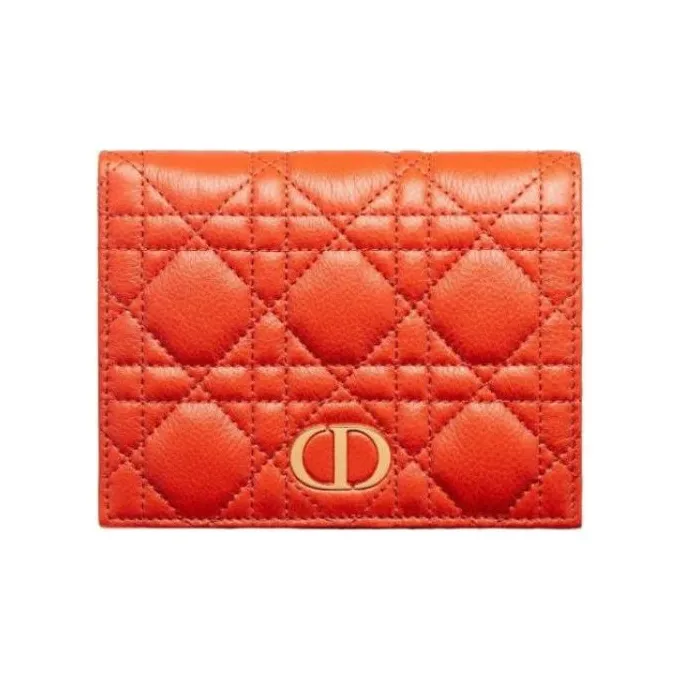 DIOR Cannage Calfskin Wallet Women's Orange-0