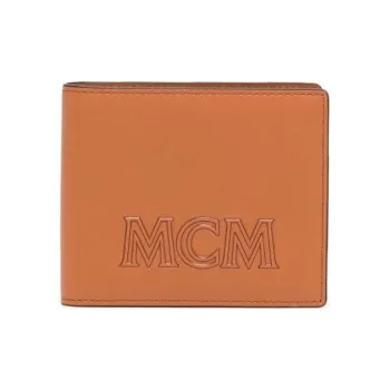 MCM Aren Calfskin Wallet Small Size Men's Cognac