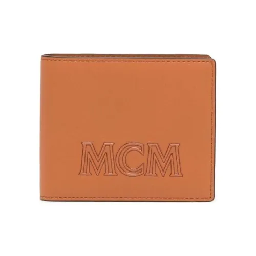 MCM Aren Calfskin Wallet Small Size Men's Cognac