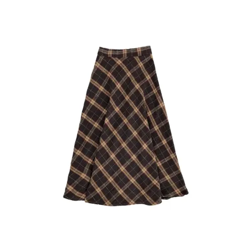 EOEI Casual Long Skirts Women's Dark Brown