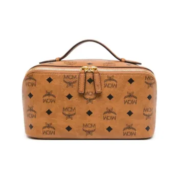 MCM Ottomar Canvas With Leather Handbag Makeup Bag Toiletry Bag Women's Cognac