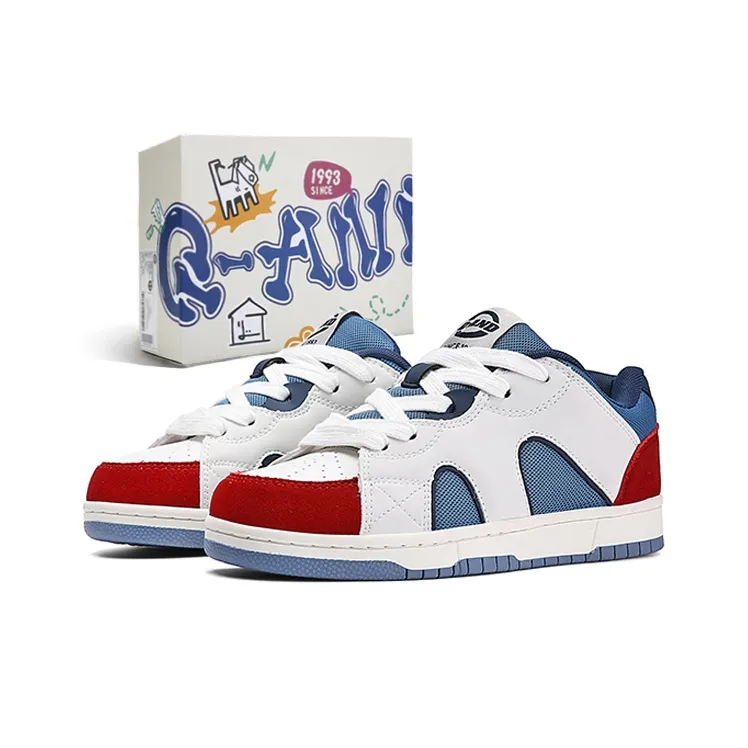 Q AND Slip Resistant Cushioning Low Top Skateboard Shoes Unisex Red White Blue-2
