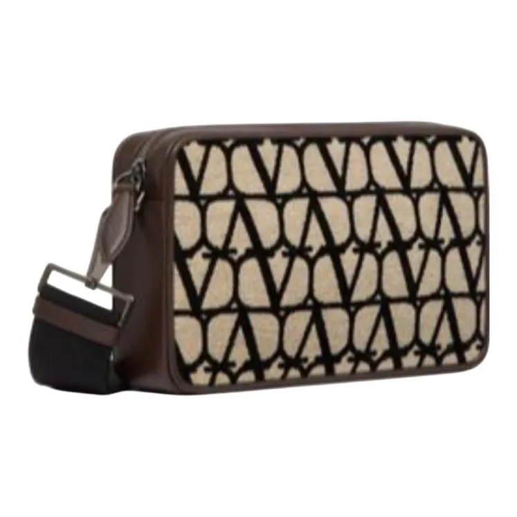 Valentino Leather Portable Crossbody Bag Shoulder Bag Men's Black & Beige-2