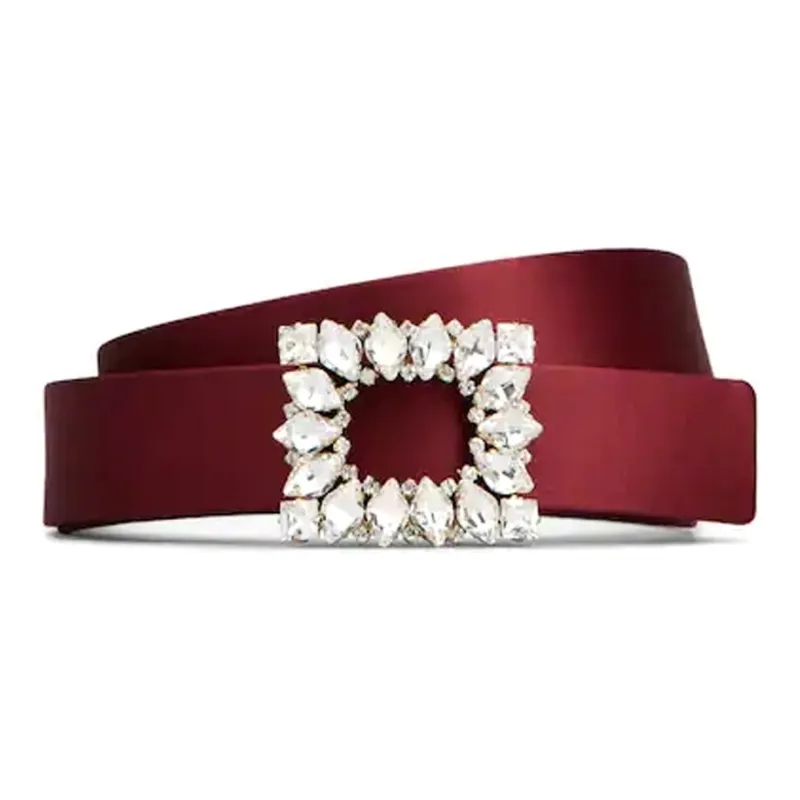 Roger Vivier Rhinestone Buckle Decoration Women's Burgundy Width: 3CM-0