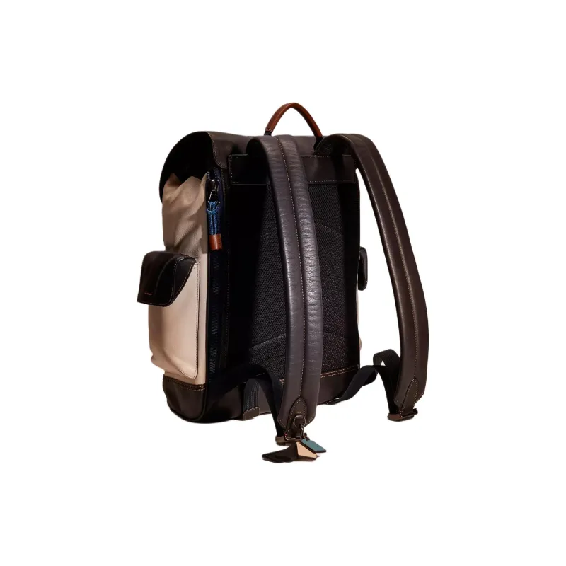 COACH Rivington Leather Backpack Large Size Unisex Cream White/Black-1