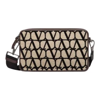 Valentino Leather Portable Crossbody Bag Shoulder Bag Men's Black & Beige