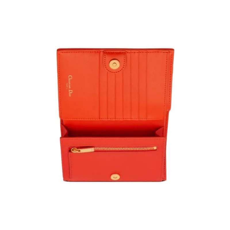 DIOR Cannage Calfskin Wallet Women's Orange-2