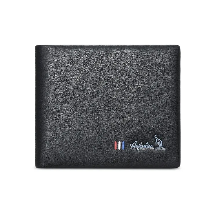 AUGTARLION Cow Leather Card Holder Wallet Money Clip Men's Black-5