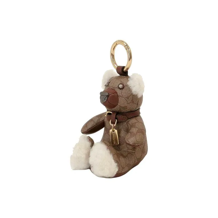 COACH Leather Plush Bear Charm Bag Merchandise Unisex Brown-4