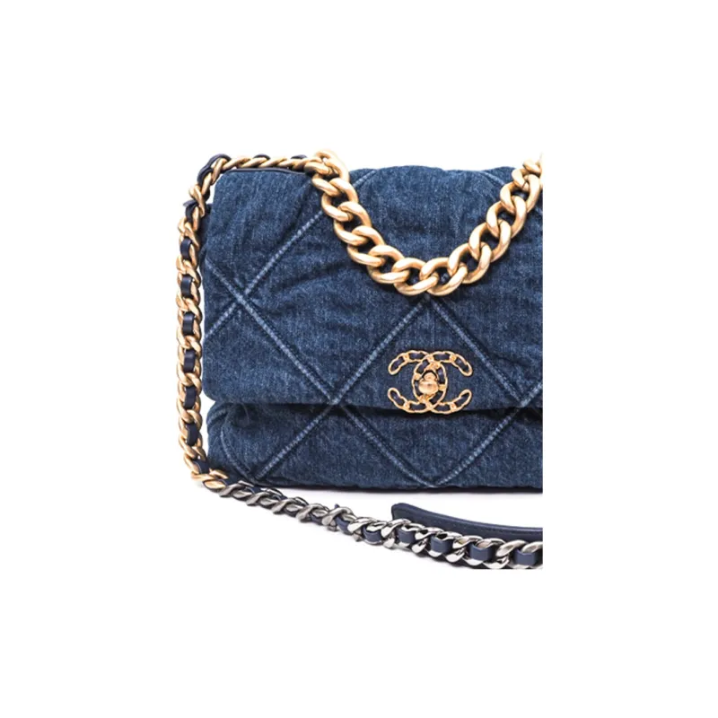 CHANEL 19Bag Denim Flap Bag, Messenger Bag, Shoulder Bag, Crossbody Bag Medium Size Women's Denim Blue-4