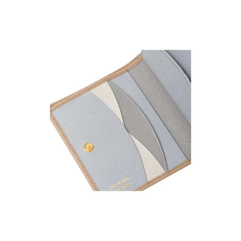 PRADA Saffiano Leather Wallet Women's Stone Color & Cornflower Blue-4