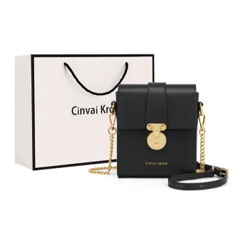 Simvay Clos Cow Leather Shoulder Bag Chain Crossbody Bag Cell Phone Pouch Regular Women's Black & Ecru
