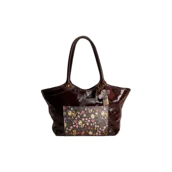 COACH Bleecker Patent Leather Tote Bag Shopping Bag One Shoulder Handbag Large Size Women's Brass Stacked Plum Blossom