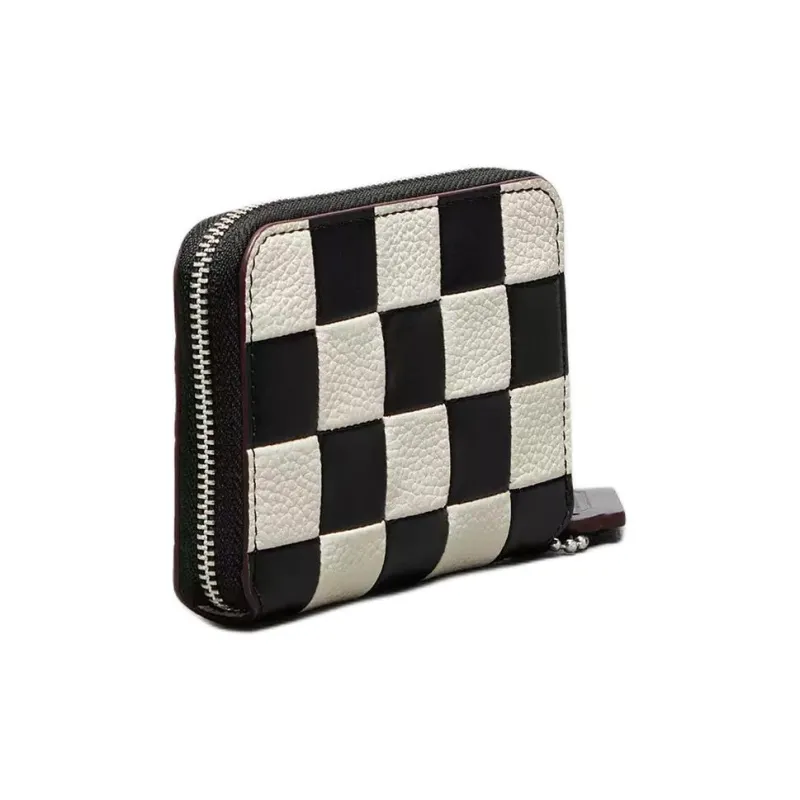 COACH Zip Around Leather Coin Purses Wallets Women's Black & Chalk-1
