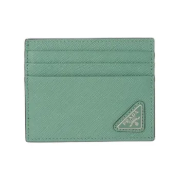 PRADA Saffiano Leather Card Holder Men's Gray Green