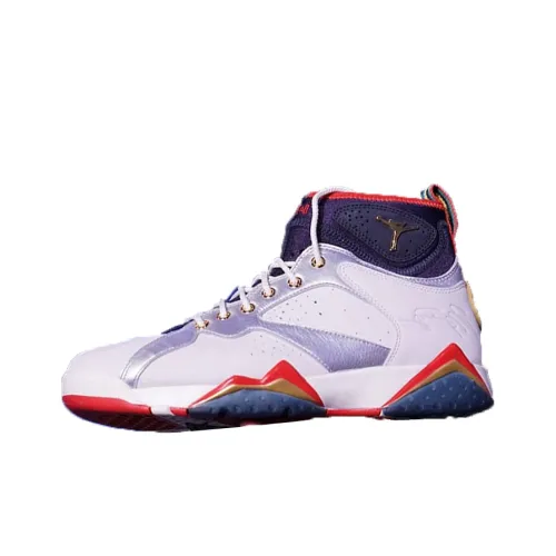 Trophy Room x Jordan Air Jordan 7 Wear Resistant High Top Vintage Basketball Shoes Men's Blue White Red