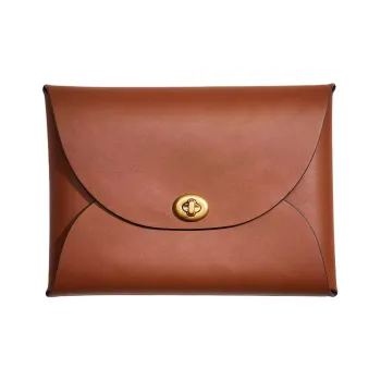 COACH Pouch Leather Wrist Bags Clutches Extra Large Women's Brown