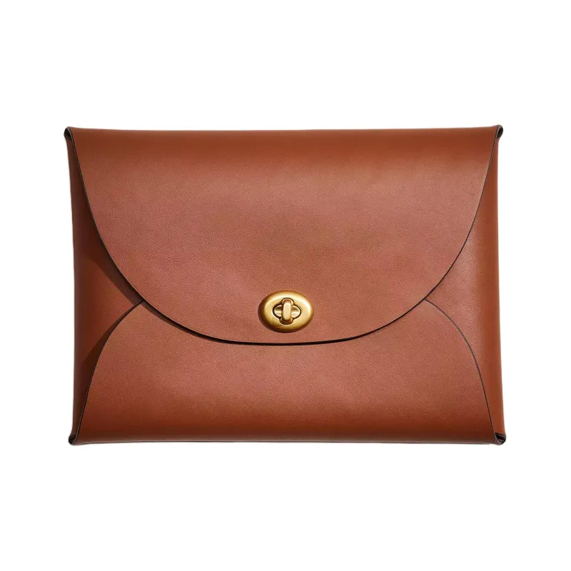 COACH Pouch Leather Wrist Bags Clutches Extra Large Women's Brown-0