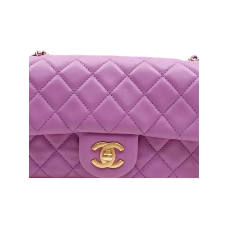 CHANEL Classic Flap CF Sheepskin Shoulder Bag, Crossbody Bag Mini Women's Purple-3
