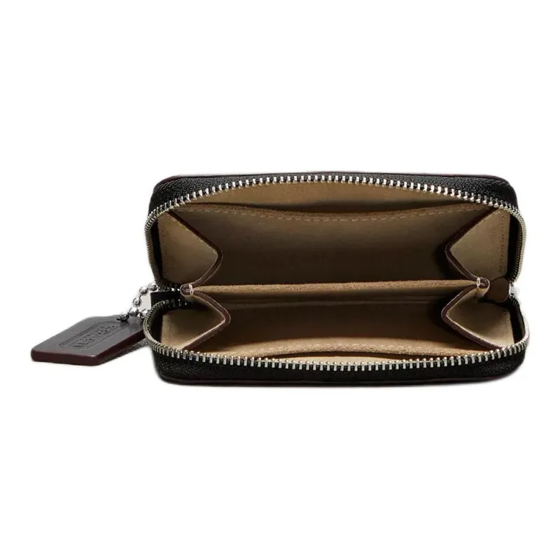 COACH Zip Around Leather Coin Purses Wallets Women's Black & Chalk-2