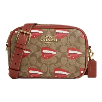 COACH Crossbody PVC With Skin Camera Bag, Shoulder Bag, Crossbody Bag Trumpets Women's Brown & Red