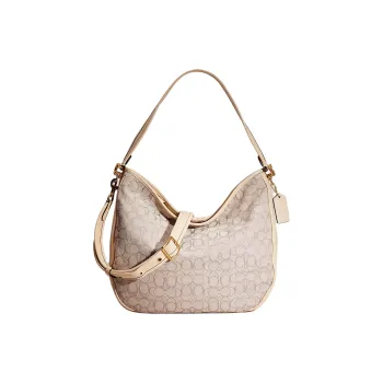 COACH Smooth Leather Hobo Bag, Shoulder Bag, Handbag Tubas Women's Brass & Chalk White