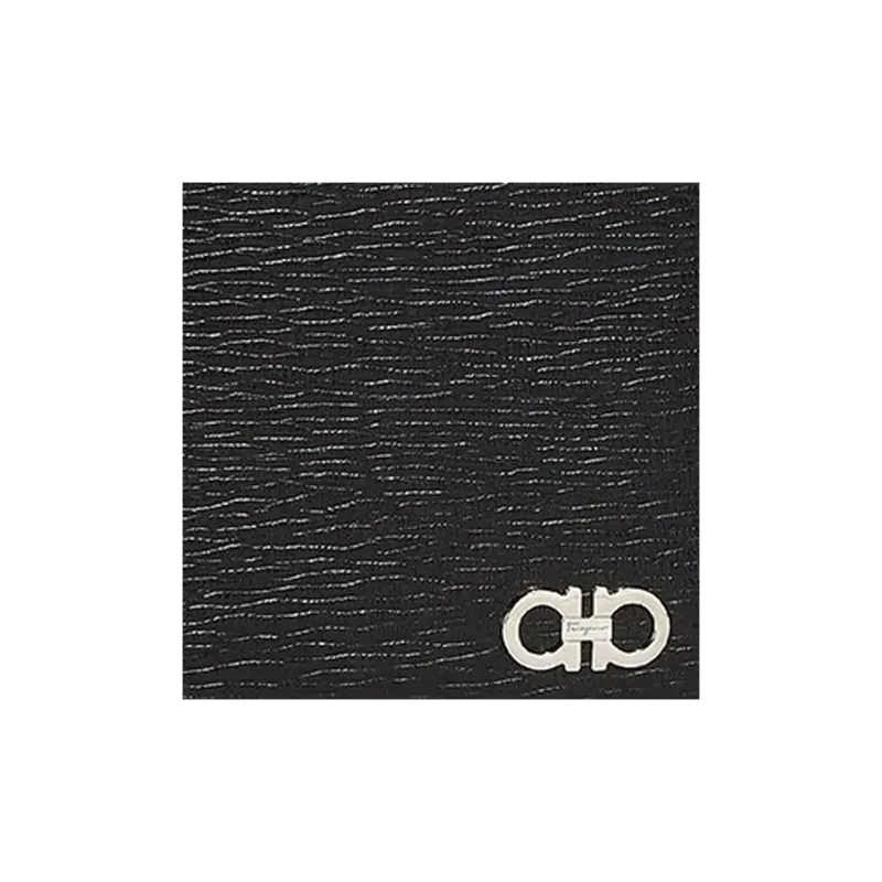 FERRAGAMO GANCINI Stamped Calfskin Wallet Unisex Black-3