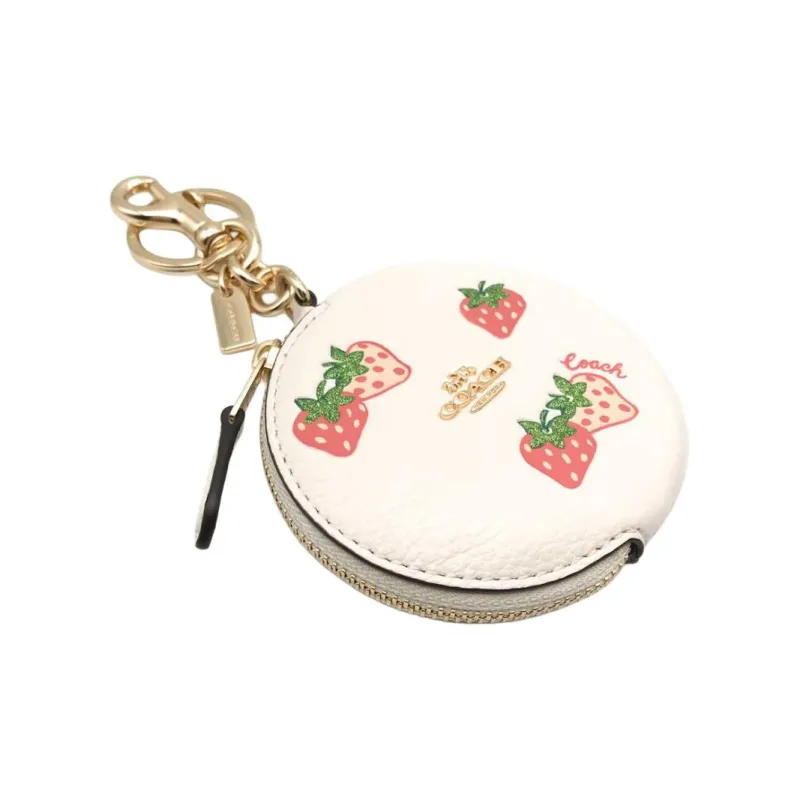 COACH Pouch High Quality Pebbled Leather Key Pouch Coin Purse Women's White-2