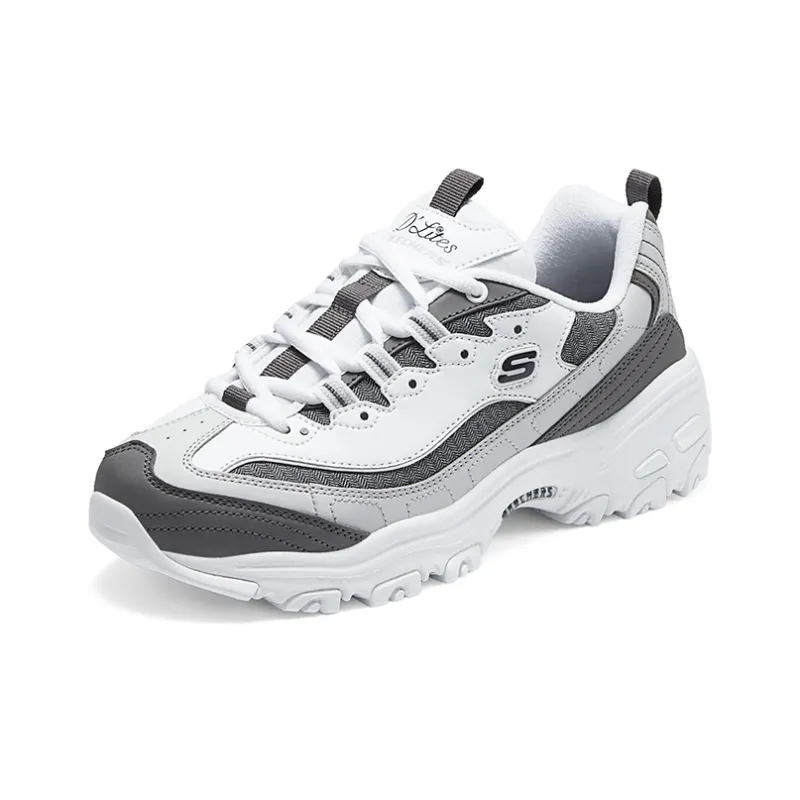 Skechers D'LITES 1.0 Cushioning Wear Resistant Low Top Casual Shoes Women's White Gray Black-2