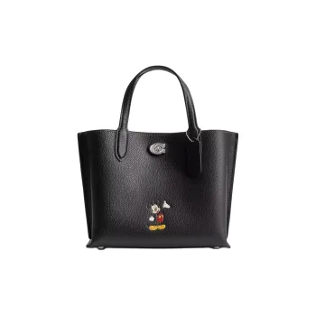 COACH Disney Collaboration Willow Leather Tote Bag Leather Shoulder Bag Crossbody Bag Handbag Medium Size Women's Black