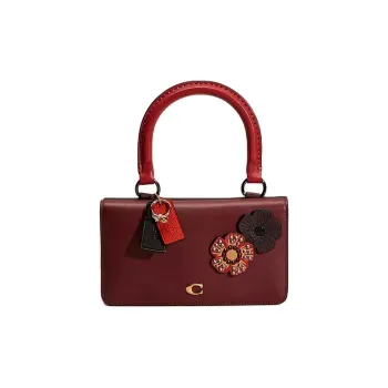COACH Calfskin Handbag Coin Purse Wallet Women's Black & Burgundy