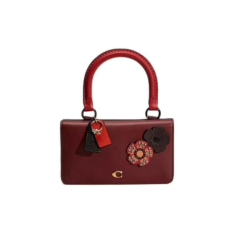 COACH Calfskin Handbag Coin Purse Wallet Women's Black & Burgundy-0
