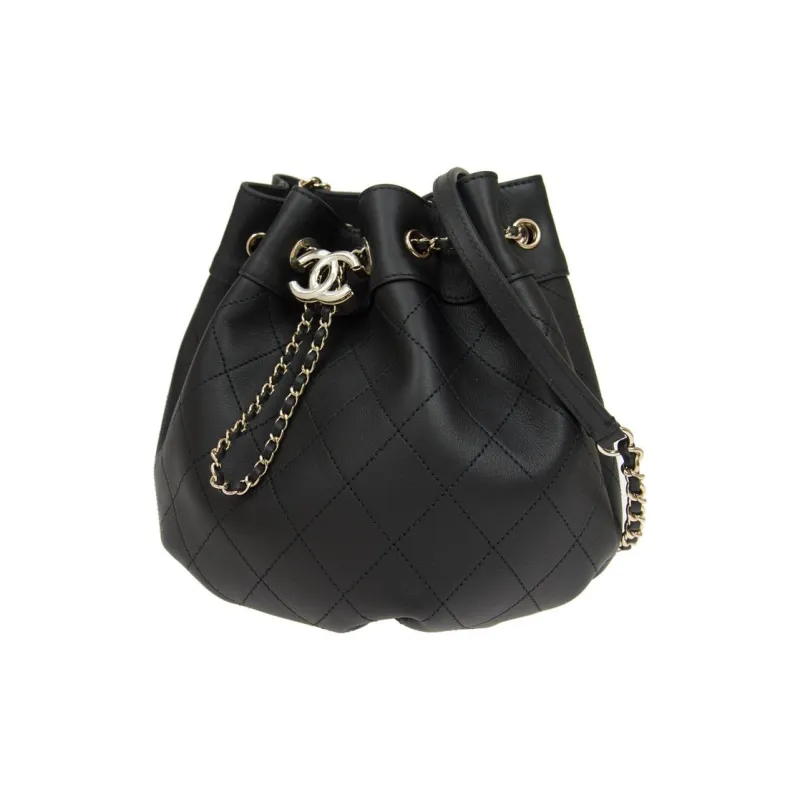 CHANEL Cow Leather Bucket Bag, Shoulder Bag, Crossbody Bag Trumpets Women's Black-1