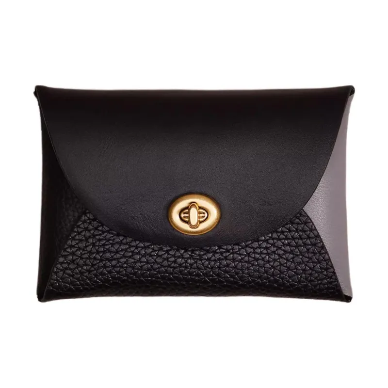 COACH Pouch Leather Coin Purse Wallet Clutch Women's Black & Gray-0