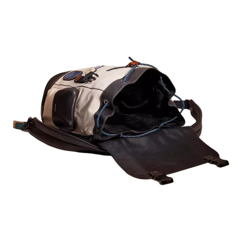 COACH Rivington Leather Backpack Large Size Unisex Cream White/Black-2