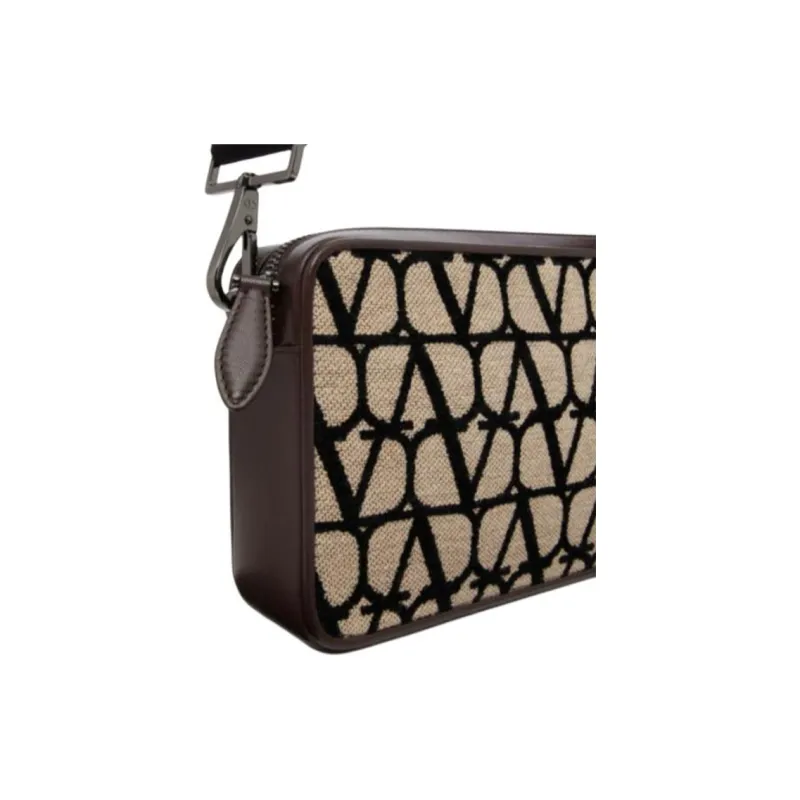 Valentino Leather Portable Crossbody Bag Shoulder Bag Men's Black & Beige-5