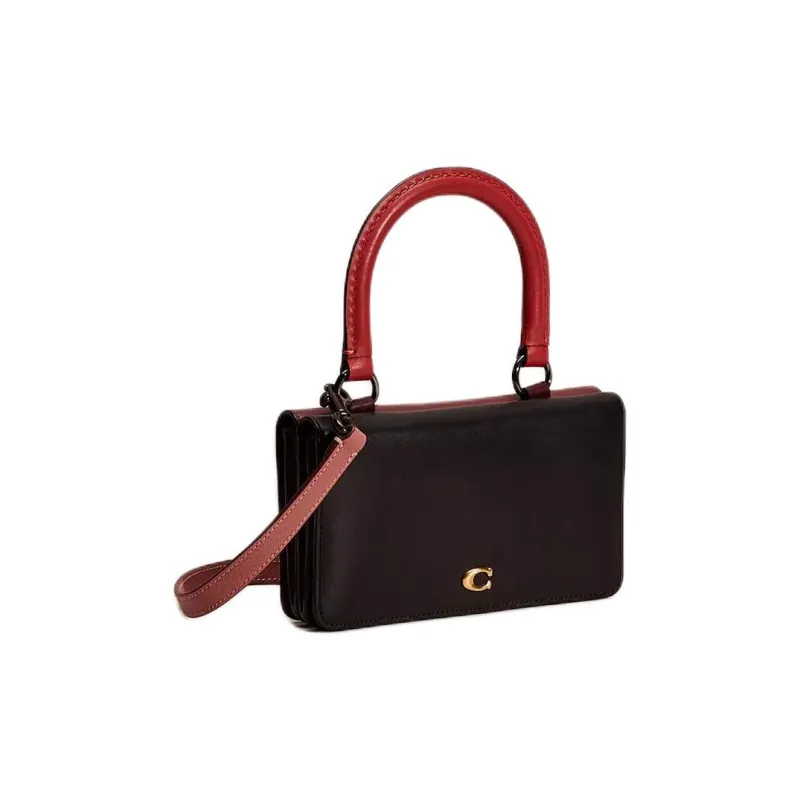 COACH Calfskin Handbag Coin Purse Wallet Women's Black & Burgundy-1