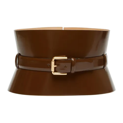 MaxMara Brushed Finish Pin Buckle Leather Belts Women's Brown 17.5cm Wide