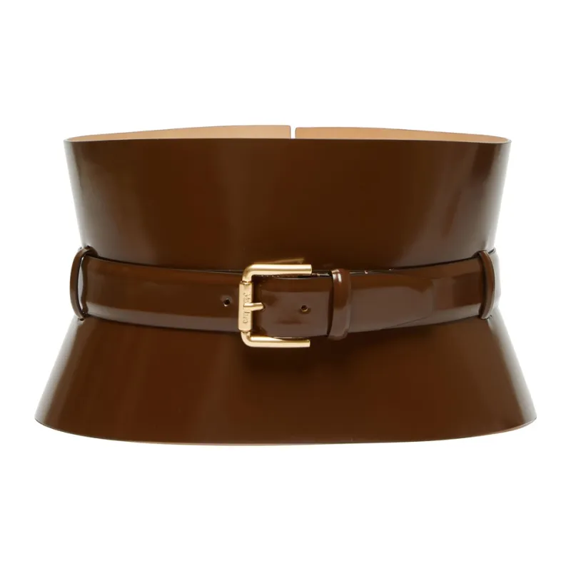 MaxMara Brushed Finish Pin Buckle Leather Belts Women's Brown 17.5cm Wide-0
